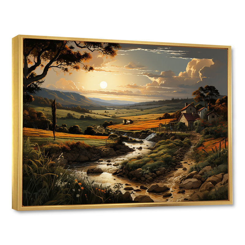 " Vineyard Charm Landscape V ", 24" H x 32" W x 1" D, Gold Floater Framed
