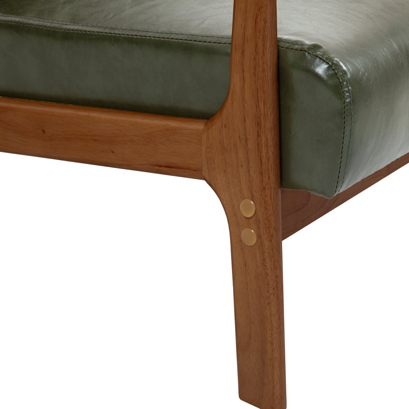 64.5Cm Wide Armchair, Dark Brown Wood, Cesaria Hunter Green Faux Leather