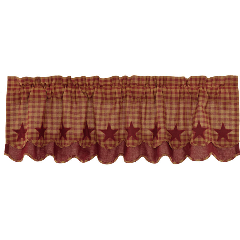 Mancheer Cotton Plaid Scalloped Window Valance, Burgundy, 16" H x 60" W