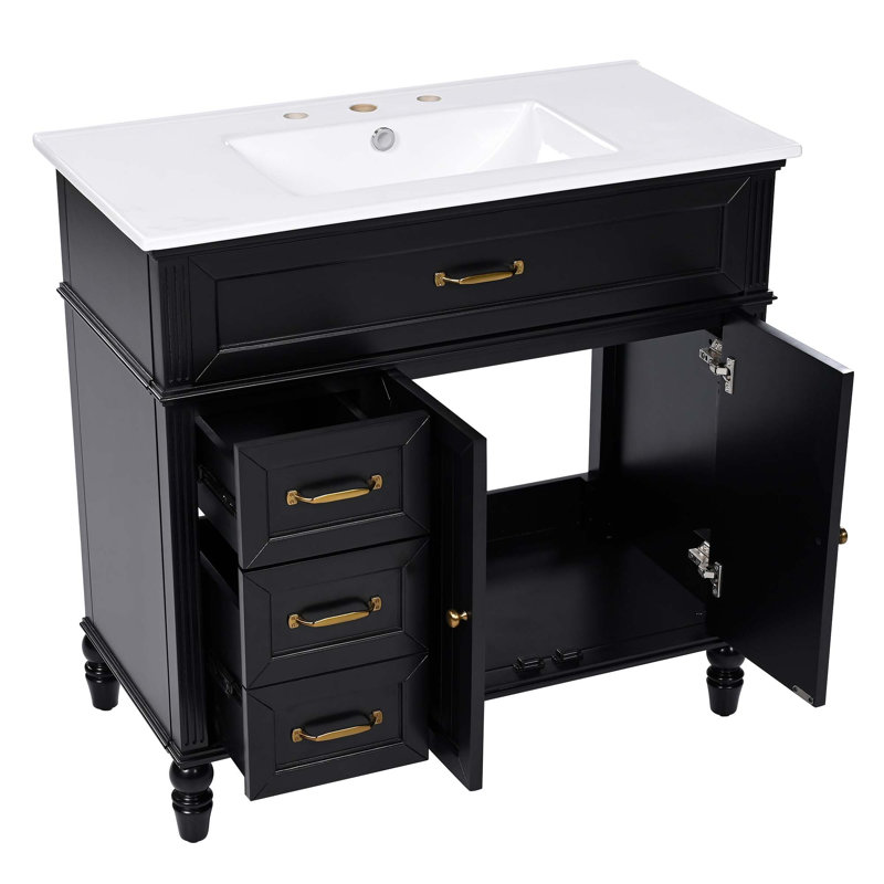 Meuble-lavabo 36 po avec lavabo, armoire de salle de bain avec tiroirs, structure solide et panneau de fibres à densité moyenne