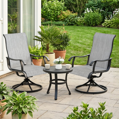 Ensemble bistro 3 pièces avec 2 chaises en textilène, 1 table d'appoint et revêtement thermolaqué