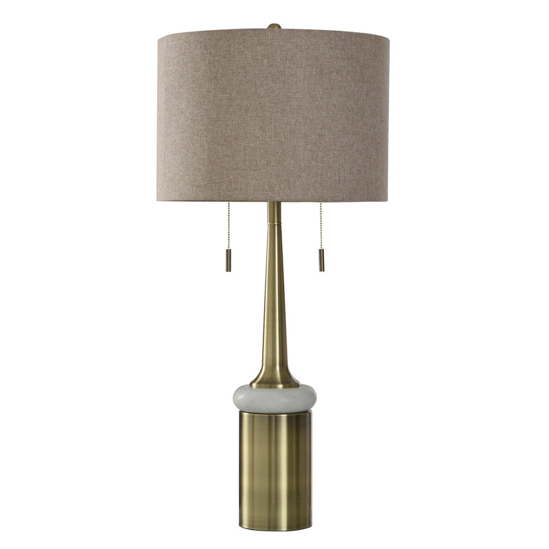 Twin Pull Steel Table Lamp - Salvadore Gold - Gray Shade