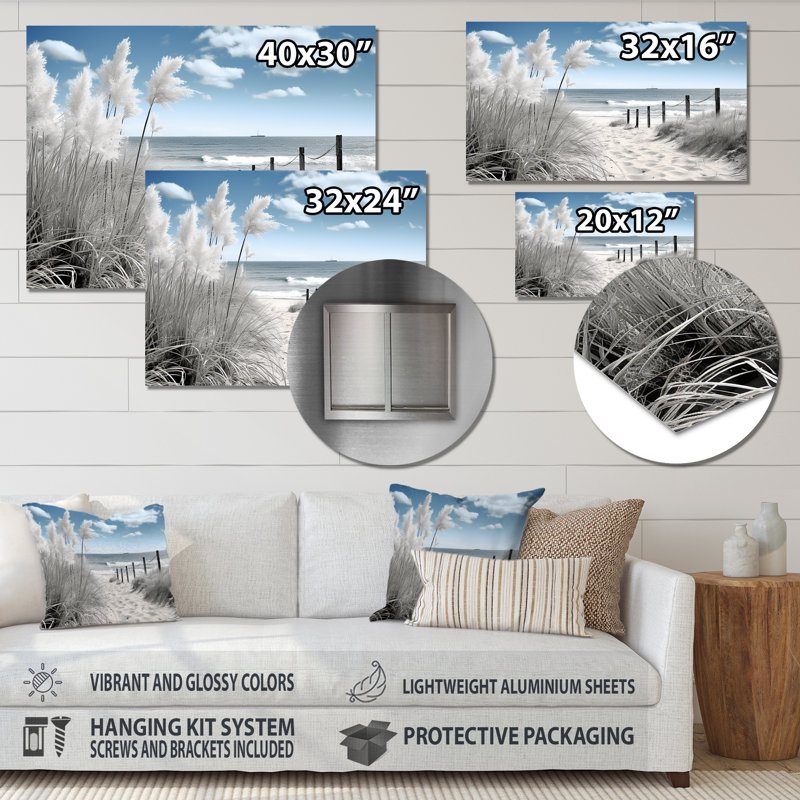 Plage, paysage marin, rêves, chemin II - Nautique et plage, décoration murale en métal, H 24 po x l 32 po