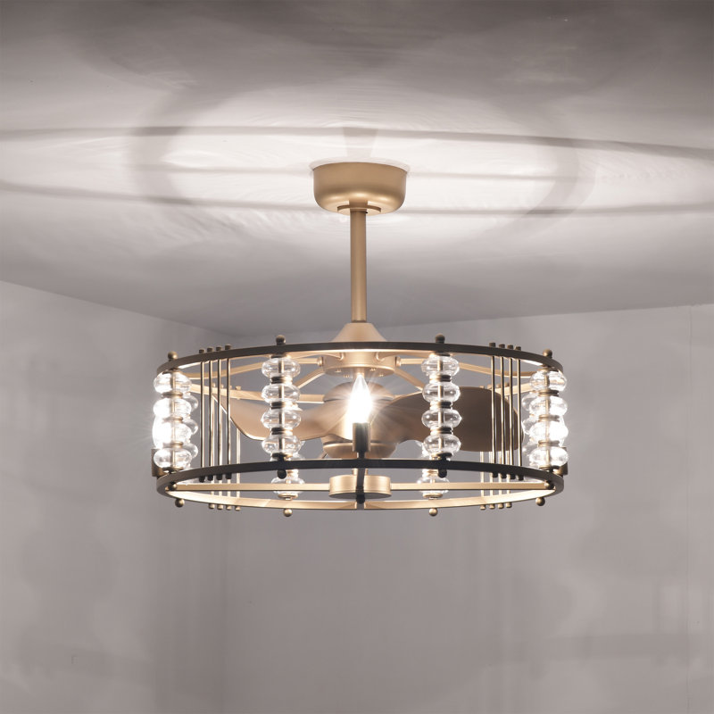 Randy 28 Inch Modern Matte Gold Clear Glass Ceiling Fan With Remote