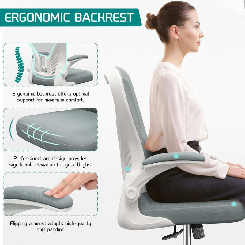 Chaise de bureau ergonomique avec siège large et accoudoirs rabattables, chaise de bureau Comfy Compute, chaise de bureau en filet