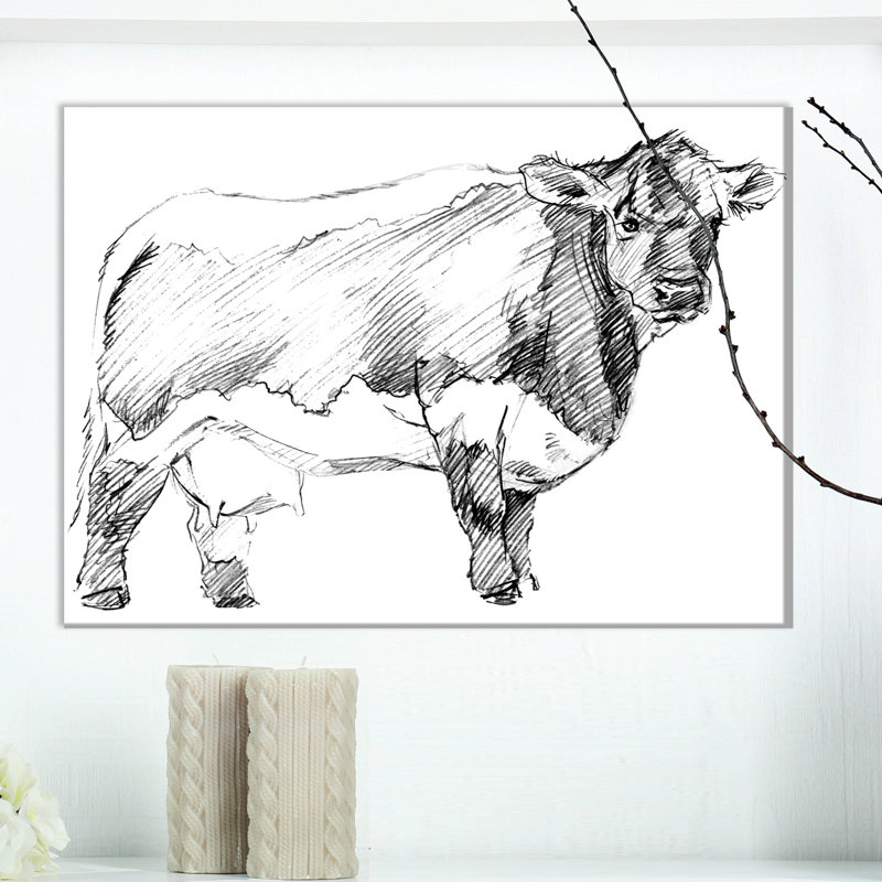 " Hand Drawn Dairy Cow ", 12" H x 20" W x 1" D, Wrapped Canvas