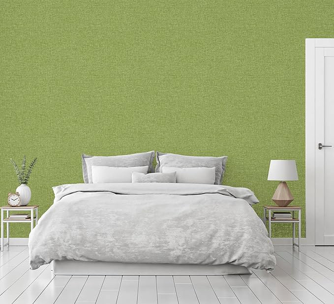 Cushenilt Yellow Linen Textured Wallpaper 1000 x 53 Roll, Green