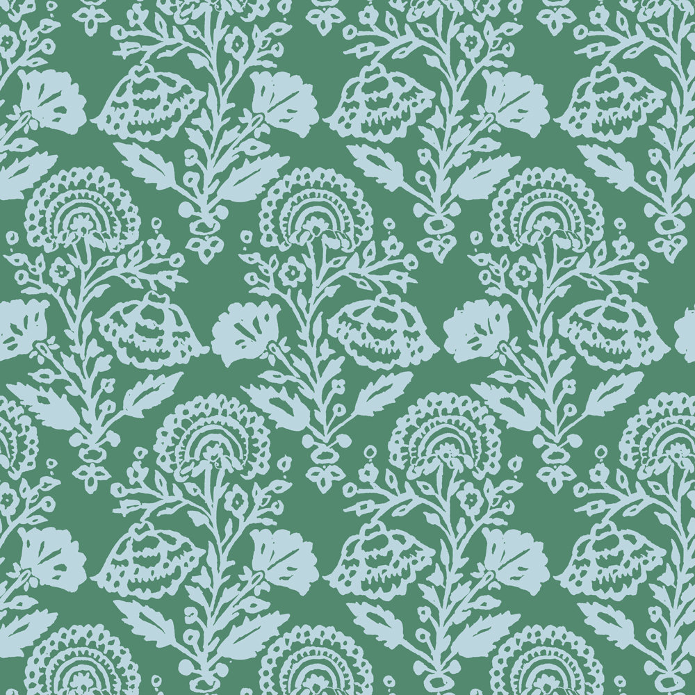 Floral Damask Peel and Stick Wallpaper, Green