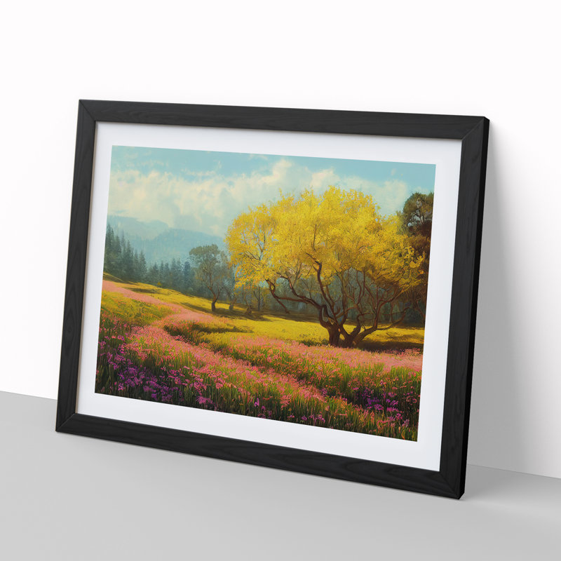 Spring Landscape Meadow Vol.3 - Single Picture Frame Print, Black, 46cm H x 64cm W x 2cm D