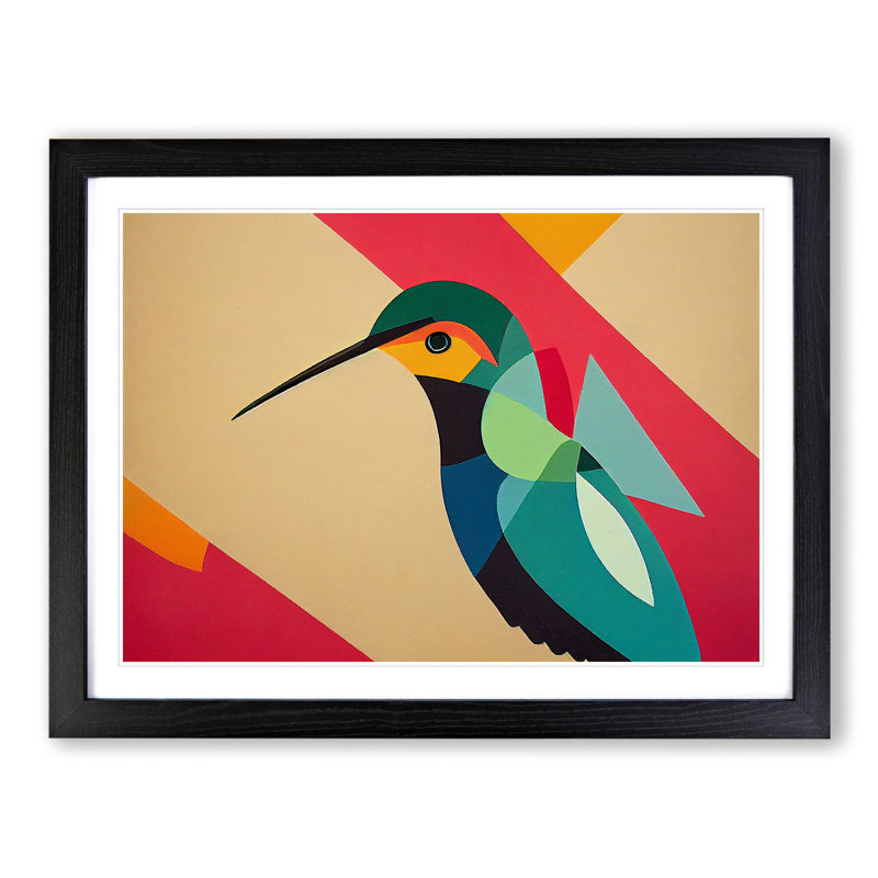 Hummingbird Abstract - Single Picture Frame Print, Black, 34cm H x 46cm W x 2cm D