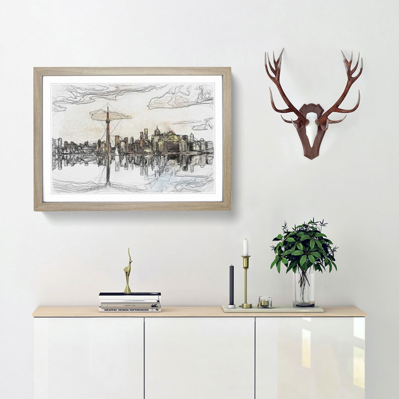 Reflection of the Toronto Skyline in Abstract - Picture Frame Graphic Art Print, 27cm H x 36cm W x 2cm D, Oak Framed