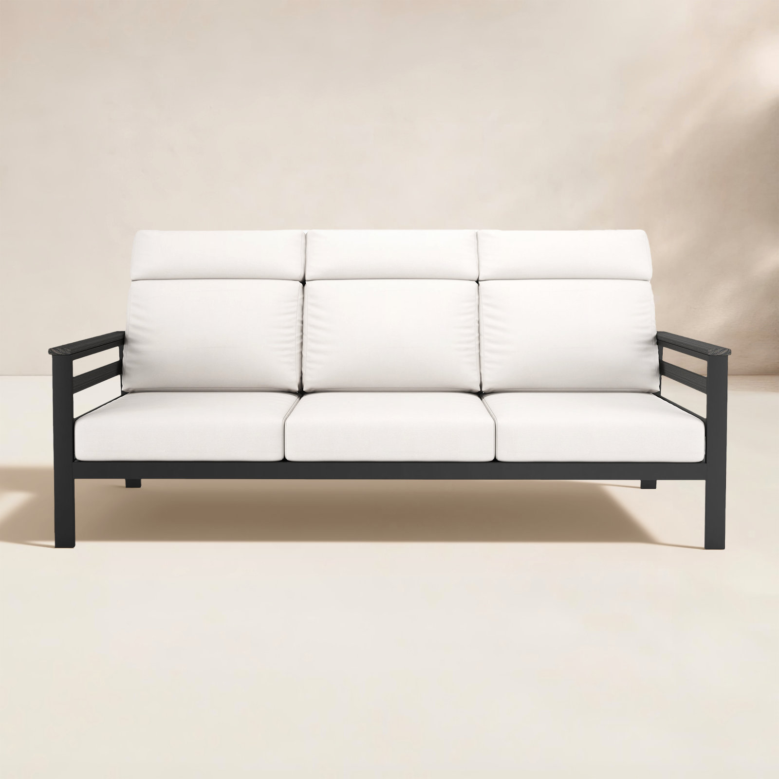 Townsend Metal Outdoor Sofa With Sunbrella Cushion, Canvas White, Gray