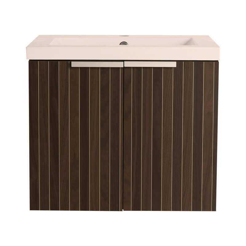 Armoire de salle de bain 24 po avec lavabo en résine, portes, fixation flottante, pour petite salle de bain