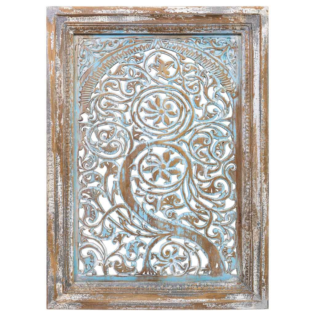 CARVED WOODEN PANEL WITH HANDMADE AGED BROWN FINISH