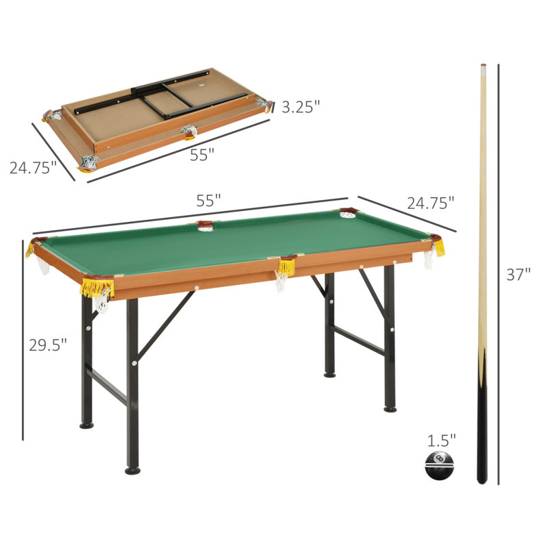Table de billard pliante portative 55 po Soozier, Vert