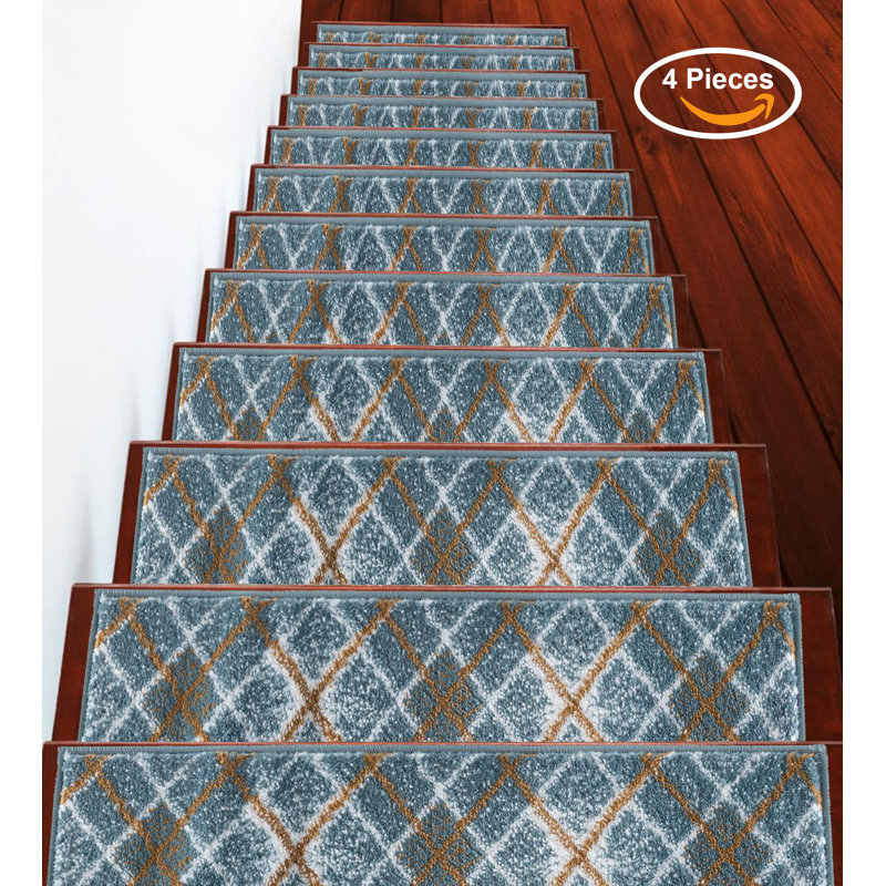 Tapis d'escalier intérieur antidérapant 9 po x 28 po Algean, Bleu sarcelle, 13 Piece Included