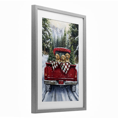 Camion de Noël doré, reproduction sous verre encadrée, design par Petal Prints Design