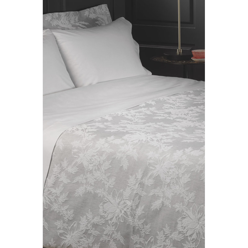 Shetler Cotton Floral Duvet Cover Set with Pillowcases, Grey, Single Duvet Cover + 1 Standard Pillowcase