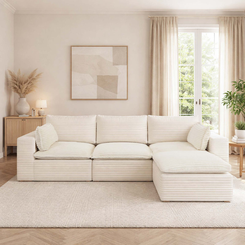 Canapé modulaire en L avec repose-pieds Corduroy