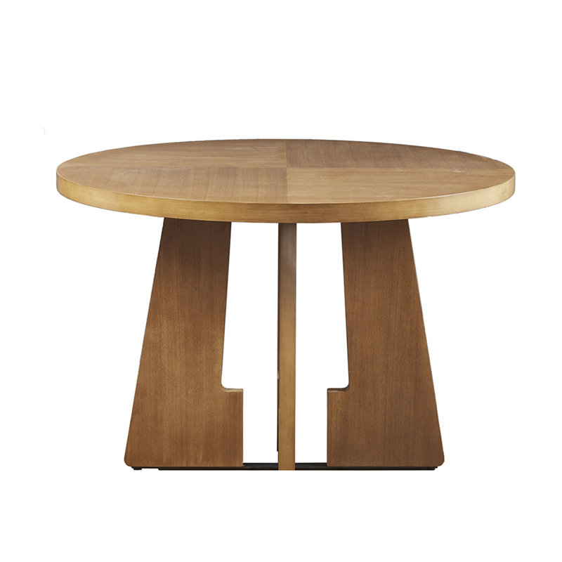 Pecan Wood Round Dining Table with X-Base, Seats 4