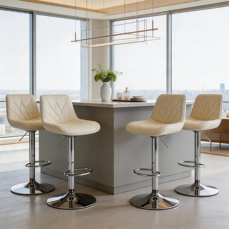 Counter Height 360 Degree Rotatable Adjustable Bar Stools (Set of 4), Cream