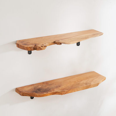 Live Edge Natural Fir Wood Shelves, Wall Mounted Shelves, Set of 2