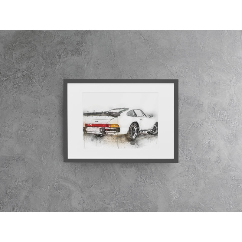 Classic Car White Turbo - Single Picture Frame Print on Wood