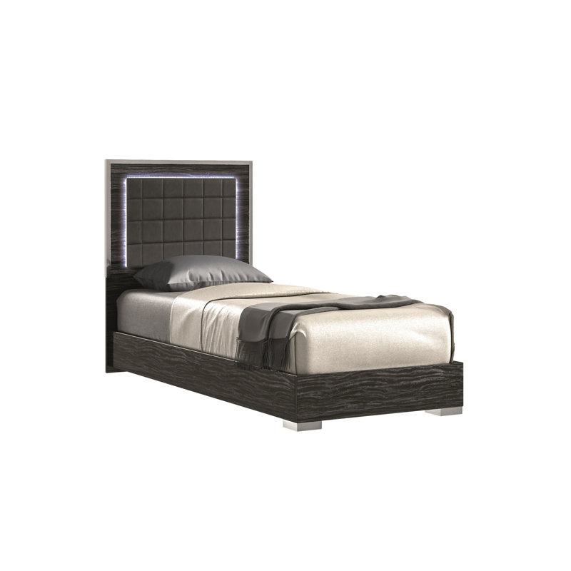 Upholstered Platform Storage Bed, Glossy Gray, Full