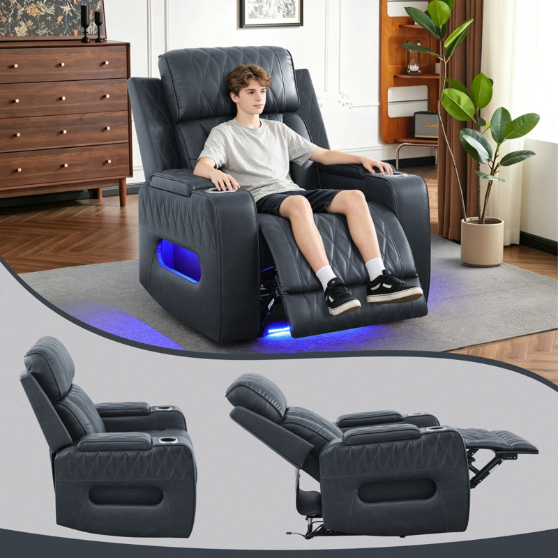 Chaise de salon inclinable en cuir respirant et en PVC gris noirâtre