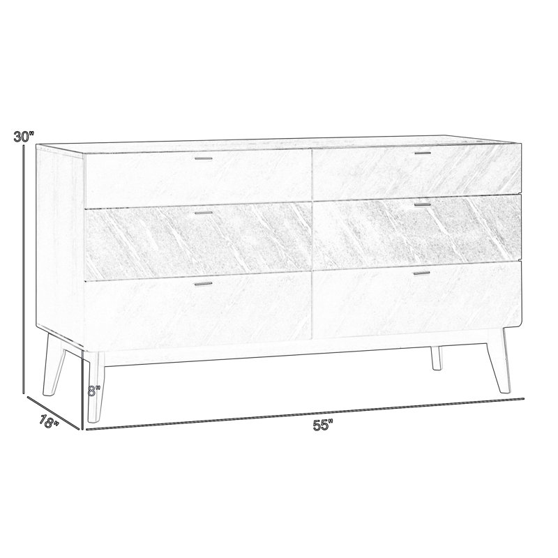 Commode double de 6 po avec 6 tiroirs au fini noir Branon