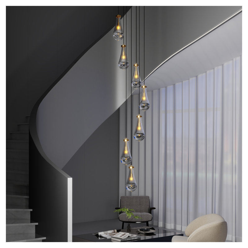 Luminaire suspendu moderne 7 lumières Raindrop, Or