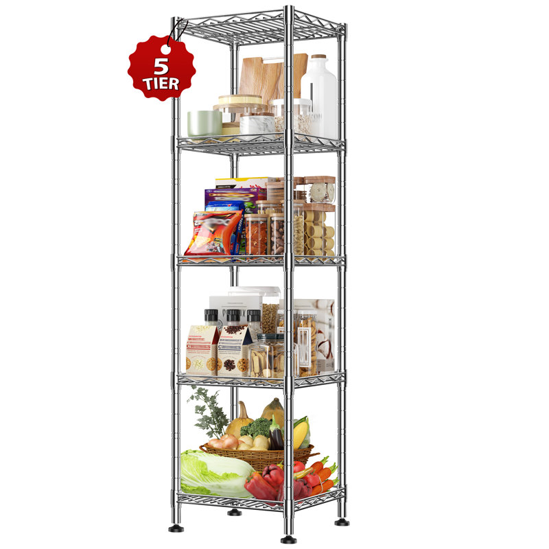 Étagère à 5 niveaux en fil métallique de l 12 po x P 12 po x H 49 po., Chrome chrome