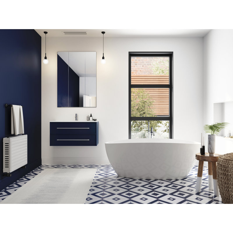 Meuble-lavabo mural simple 30 po avec plateau en marbre Milano, Bleu