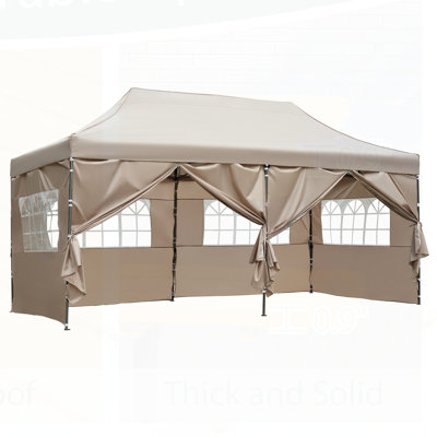 10x20 Pop Up Canopy Tent with 6 Sidewalls, Heavy Duty Party Tent, UV and Waterproof Protection, 3 Height Adjustable Outdoor Canopy Tent with Roller Bag for Weddings, Events, and Beach, Khaki