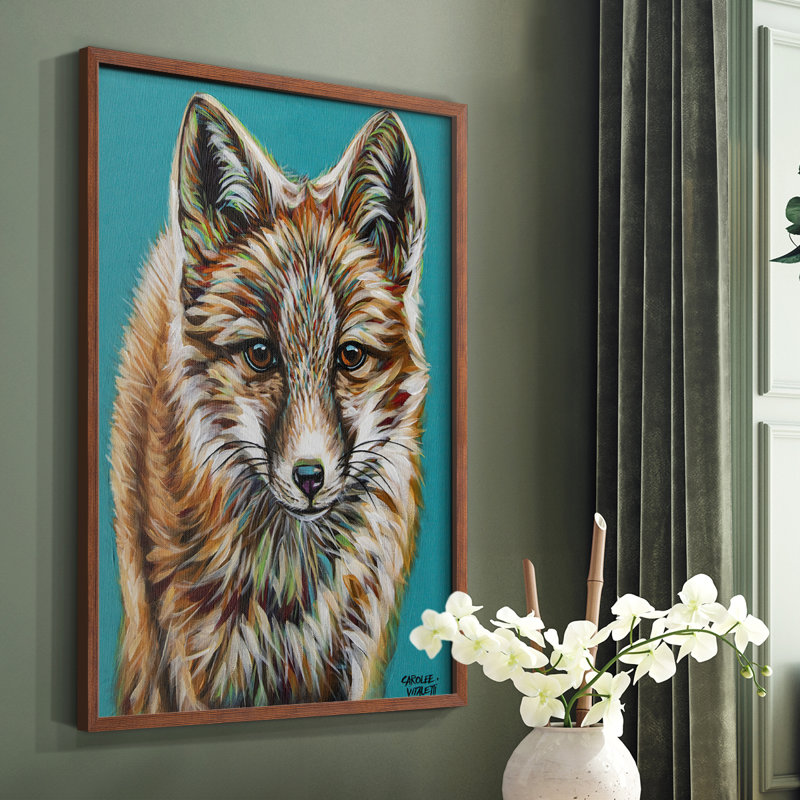 Reproduction encadrée sarcelle et renard - bois massif, Brun, H 20 po x l 16 po