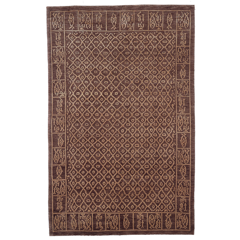 Tapis tibétain en soie et en laine noué à la main, Rectangle 6 pi x 9 pi