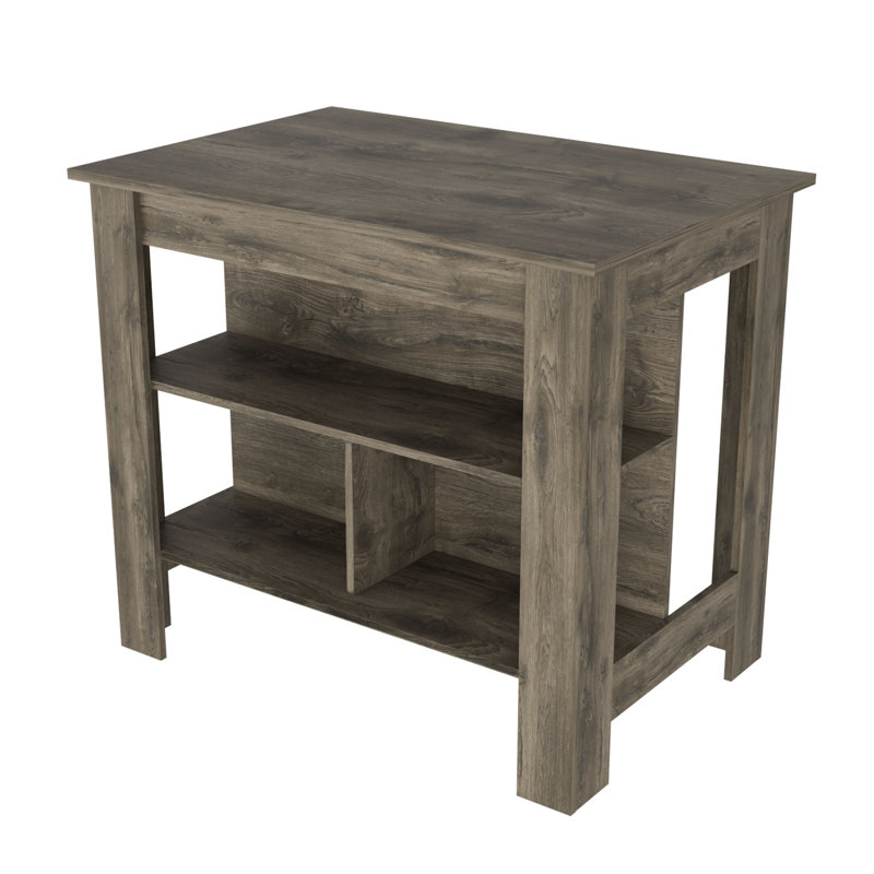 Grand îlot de cuisine à 2 niveaux Courson, Gris, Brun, 35.4" H x 40.5" W x 27.5" D