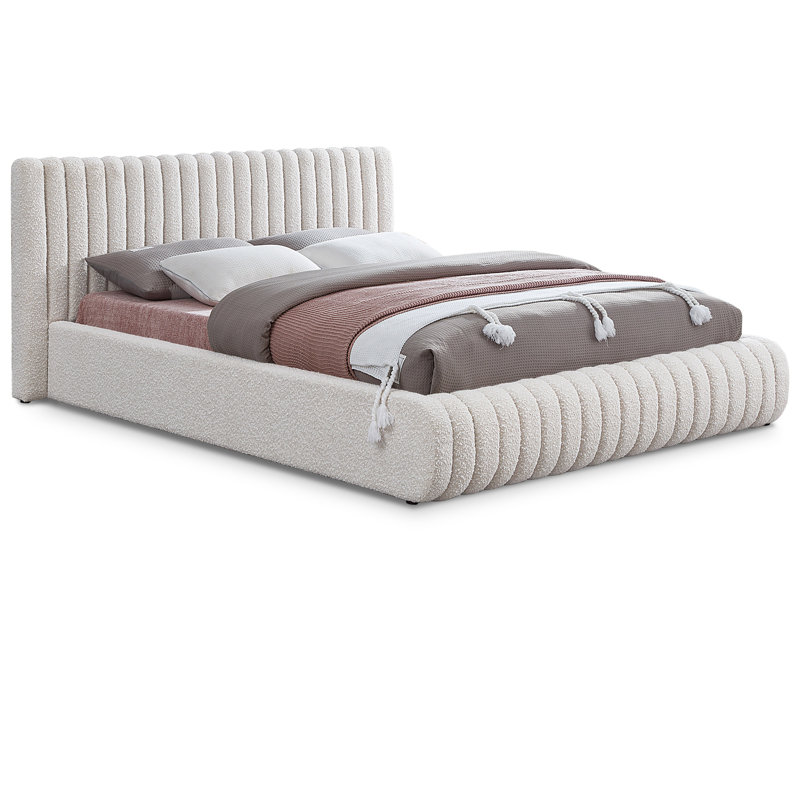 Lit à panneaux Nash, Tissu bouclé crème, Très grand