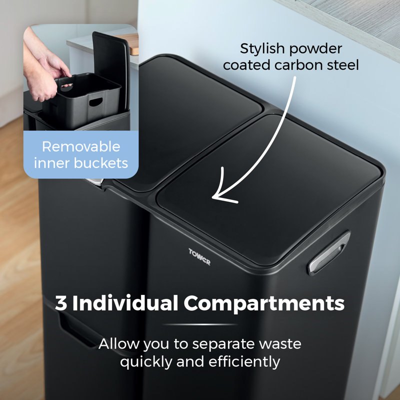 60 Litre Step On Recycling Bin, Black