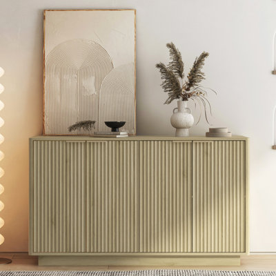 Wood Sideboard With Fluted Design, Adjustable Shelves, , Console Table For Storing Home Appliances Modern Sideboard, Multifunctional Use, Spacious Storage Area, Simple Installation