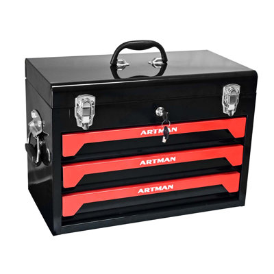 Boîte à outils 20 po à 3 tiroirs en acier, 4 couches d'outils avec loquets en métal, avec plateau de rangement supérieur et poignée de transport, rangement d'outils multifonctionnel pour le garage, la maison ou l'établi,