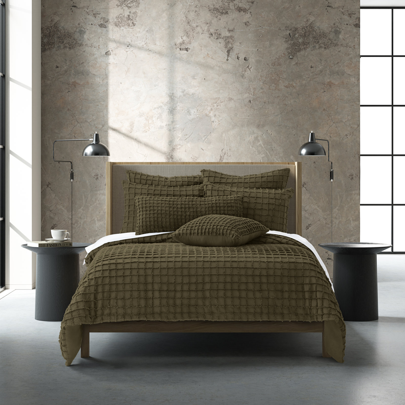 Carter Duvet Cover Set, Olive, Queen Duvet Cover + 2 Shams