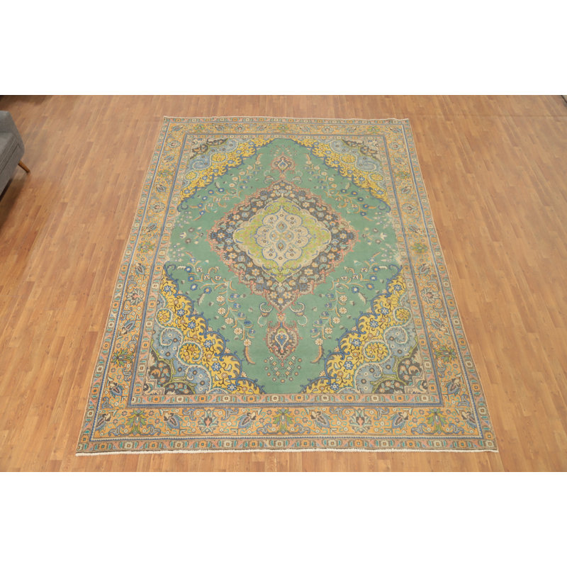 Tapis traditionnel rétro vert 10 x 13