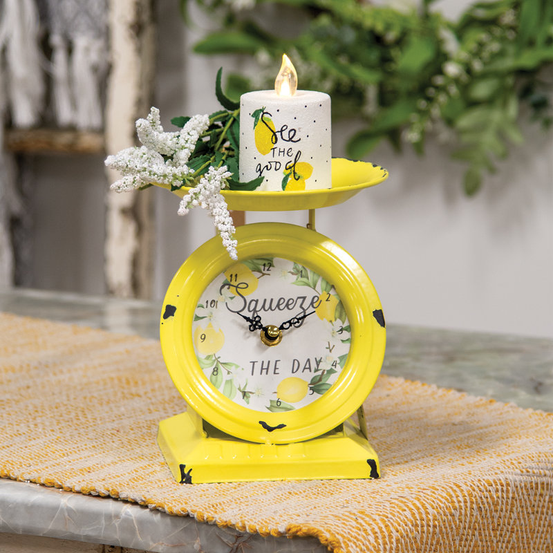 Analog Metal Mechanical Tabletop Clock Medium Yellow