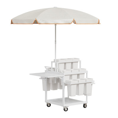 Flower Cart Display Stand with Parasols, Flower Bar with Wheels,Rolling Flower Cart with 18 Buckets, for Indoor Outdoor Patio Garden Florist Wedding