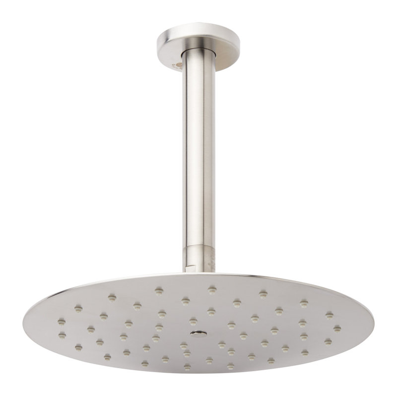 Signature Hardware 10" Contemporary Low Profile Shower Head with 12" Ceiling Mount Arm, Brushed Nickel