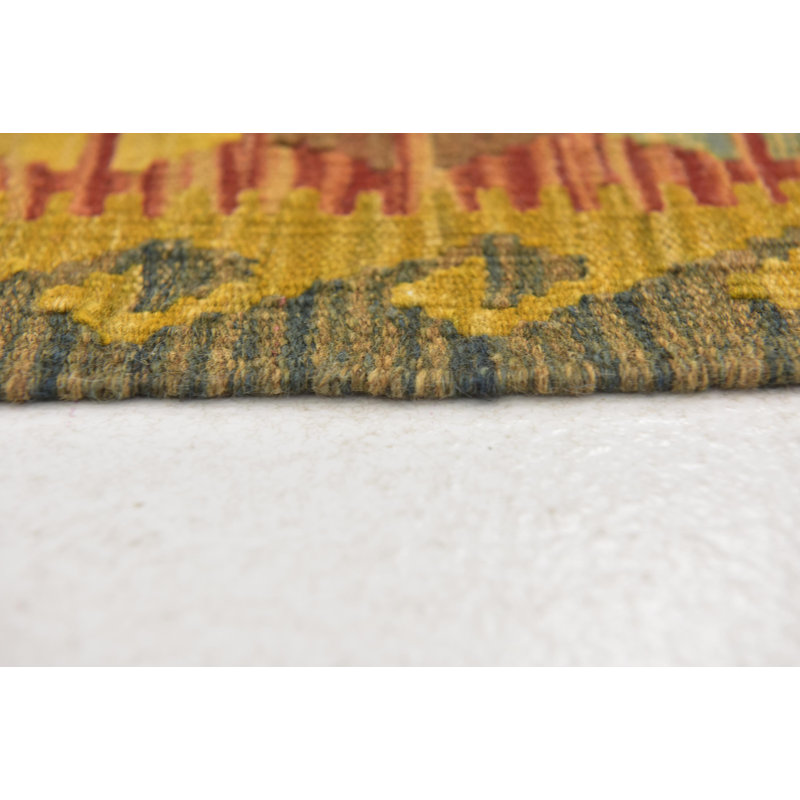 Tapis de zone en laine brun/jaune 3 pi 2 po x 4 pi en laine noué la à la main one-of-kind Lorain