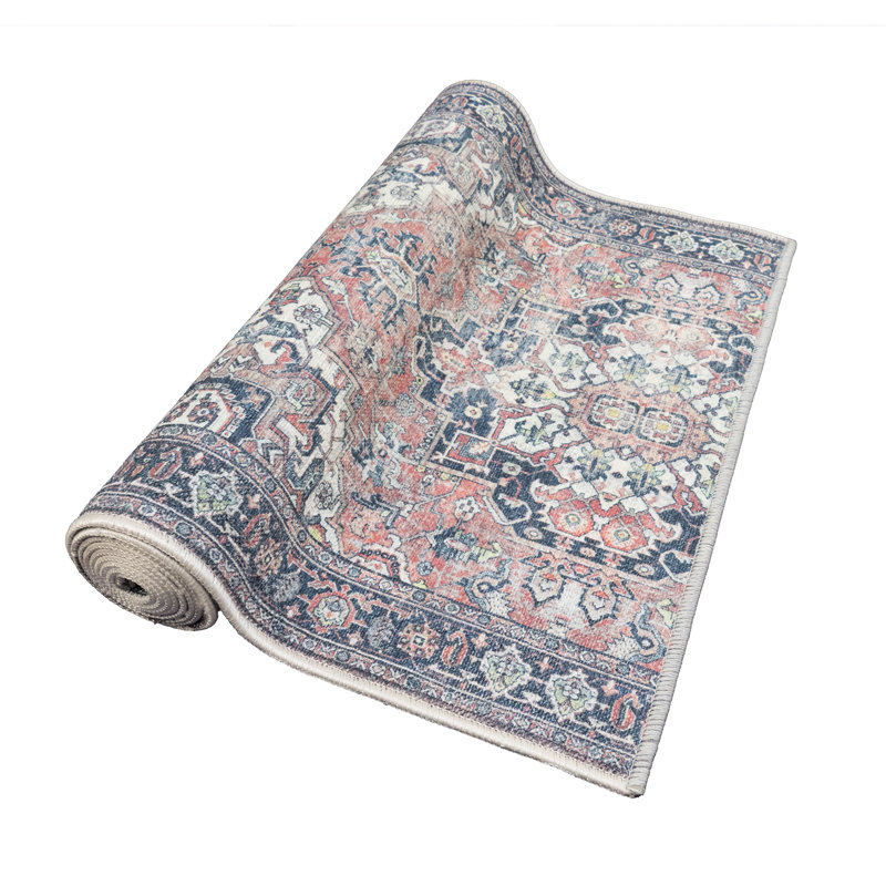 Custom Size Anti-Slip Canvas Back Low Profile Chennile Material Distressed Mahal Red Runner Rugs by Feet, Runner 2'2" x 11'