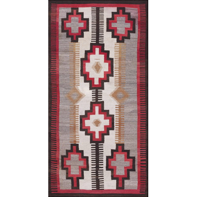 Small Tribal Antique Bold Geometric Native American Flat Weave Navajo Rug