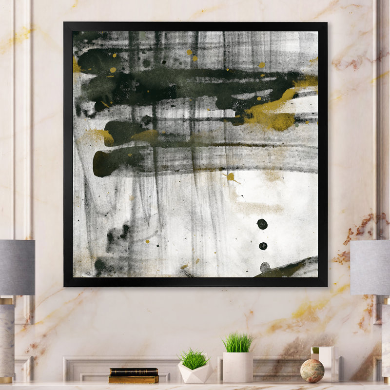 «Black and White Frozen Grunge Art», reproduction d'art sur toile encadrée, Cadre noir, H 16 po x l 16 po x P 1 po